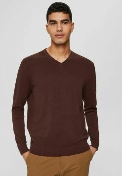 Esprit Herren F PIMA V NK - Sweatshirt - Dark Brown