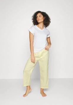 Esprit Damen STRIPE COMBI SLEEVE SHIRT PANTS - Pyjama - Pastel Yellow
