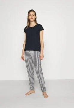 Esprit Damen EVERYDAY SHORTSLEEVE STRIPED PANTS - Nachtwäsche Set - Navy