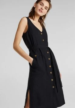 Esprit LEINEN-MIX: KLEID MIT KNOPFLEISTE - Freizeitkleid - Black | Damen